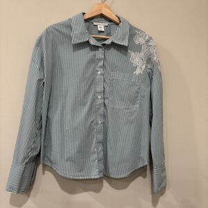 Christian Lacroix Women’s Button Down Shirt Size M Striped With Lace Appliqué